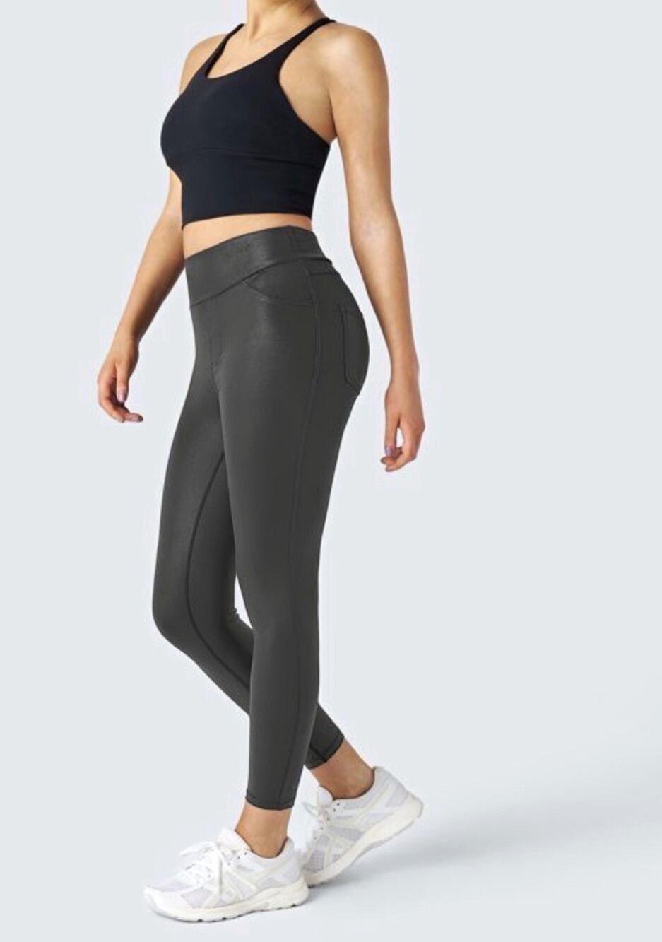 Halara Black Shiny Ankle Leggings L Solid Stretch Activewear Casual Regular